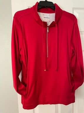 Tommy Bahama Red Quarter-Zip Pullover in 100% Pima cotton w/2 side pockets